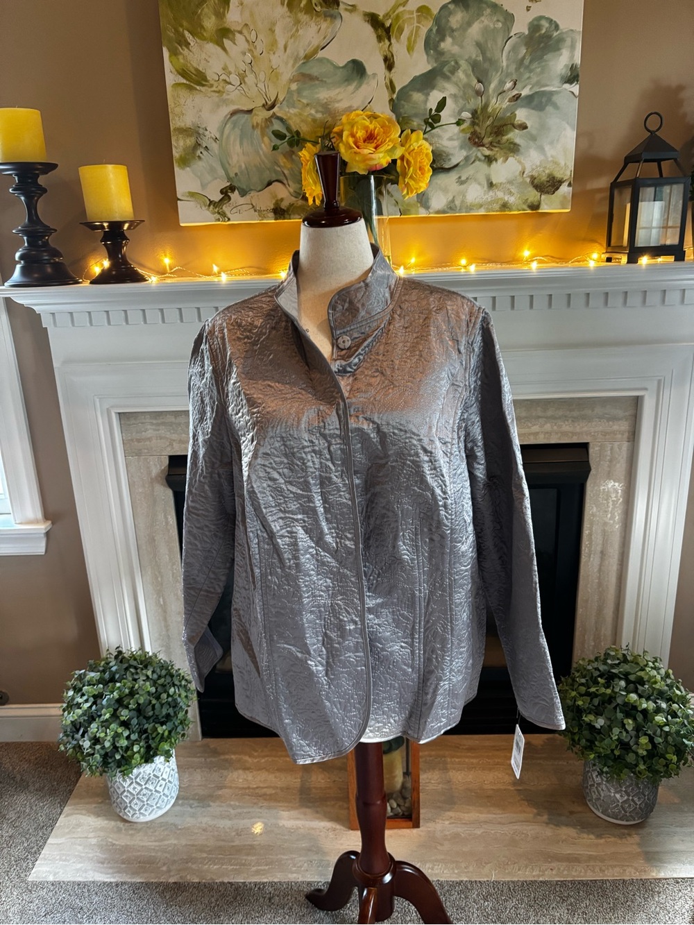 *NEW* Kate Hill Silver Shimmer Snap Button Jacket - Plus Size 3XL